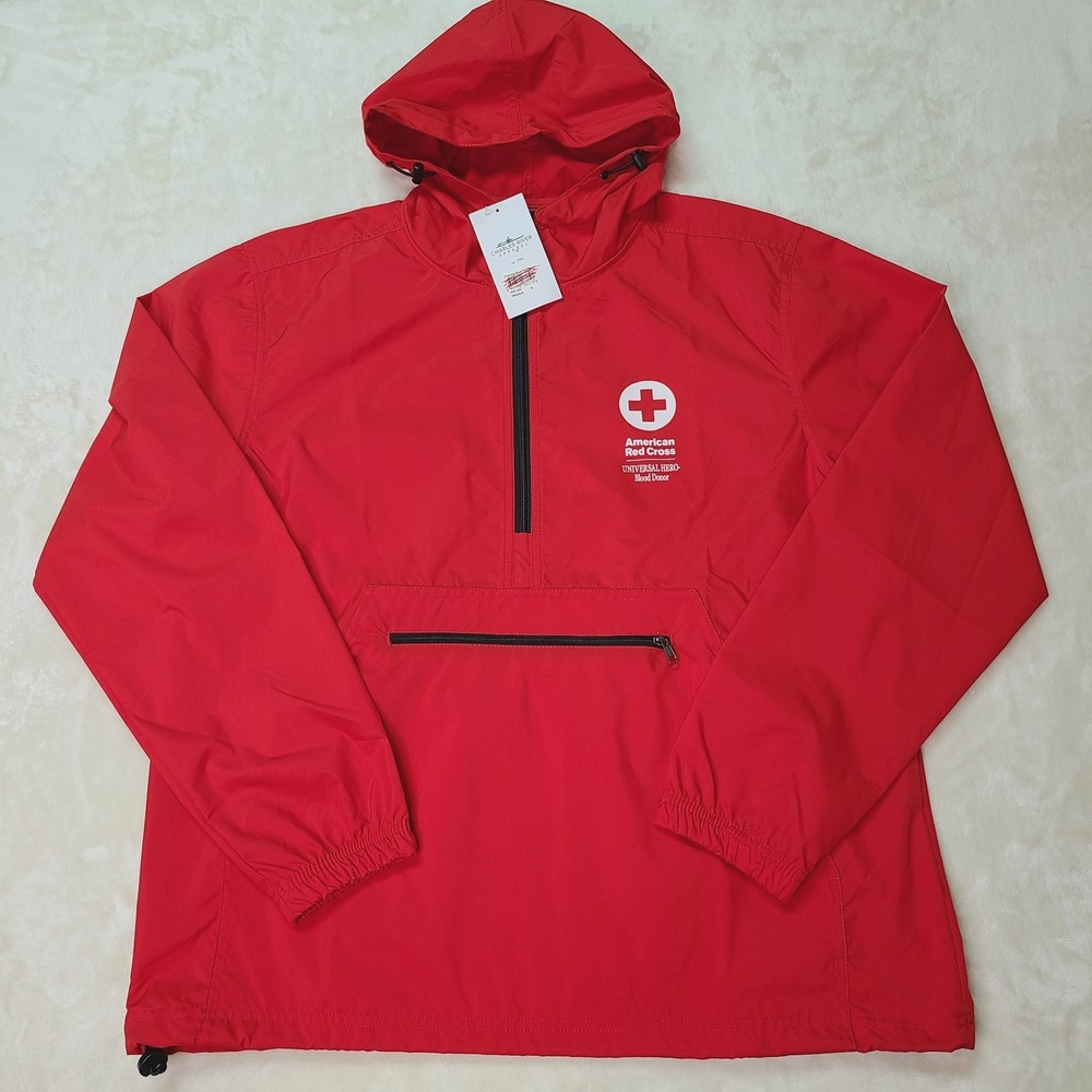 NEW Red Cross Charles River Light Jacket Mens M Medium Red Zip Pockets 1/2 Zip